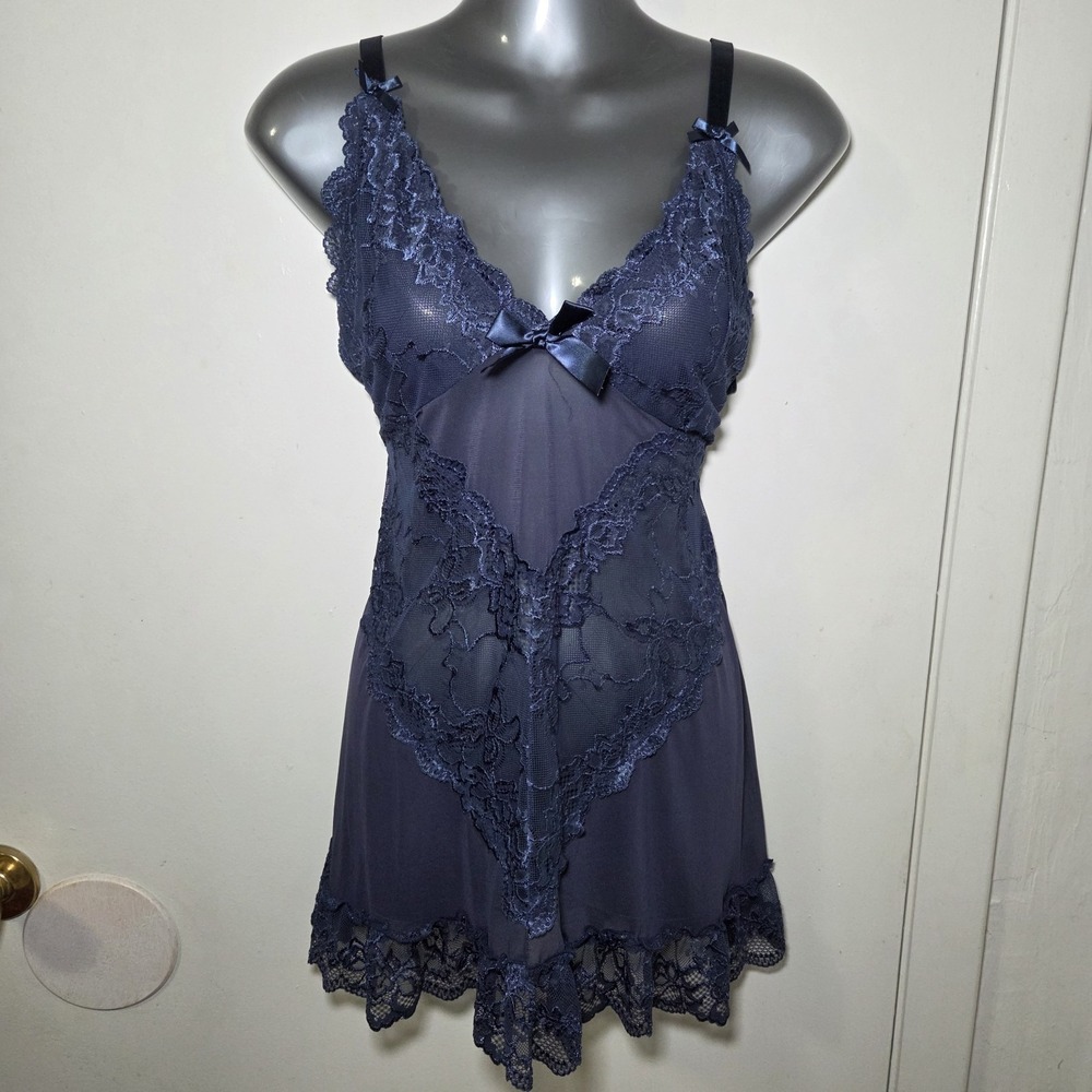 Blue Lace Mesh Babydoll Chemise Slip‎ Dress Women 1x 2x Coquette Romantic Fairy - Picture 2 of 8
